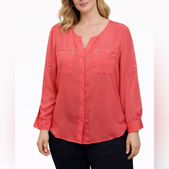 Anne Klein Tops - Anne Klein Coral Button-Up Blouse | Size Medium